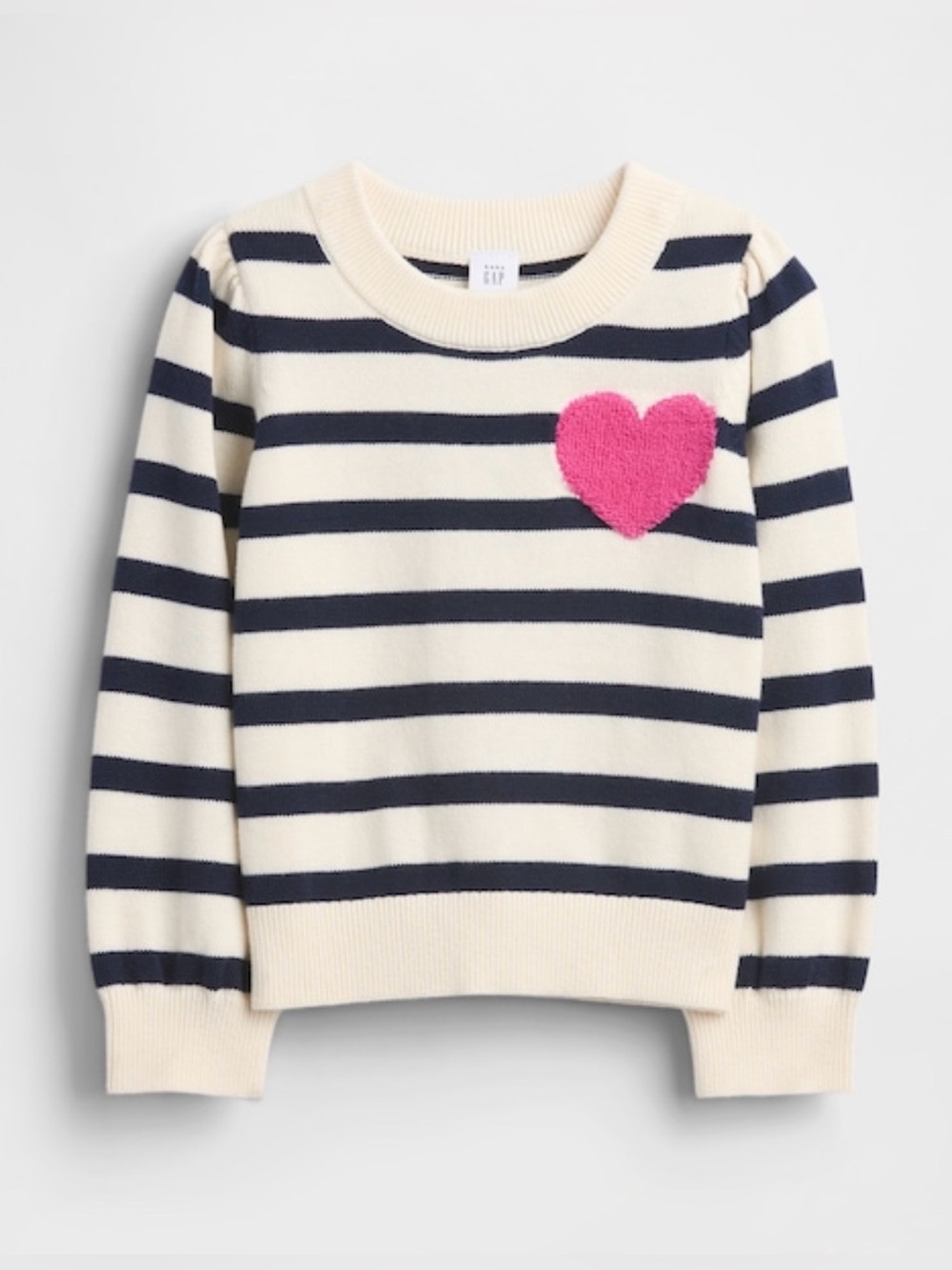 BabyGAP Crewneck Pullover Sweater in Navy/Ivory Stripe w/pink Heart Size 4T